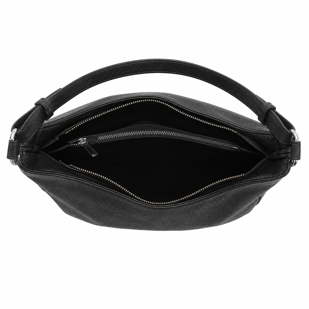 UrbanTote Black Hobo Shoulder Bag with Zip Closure